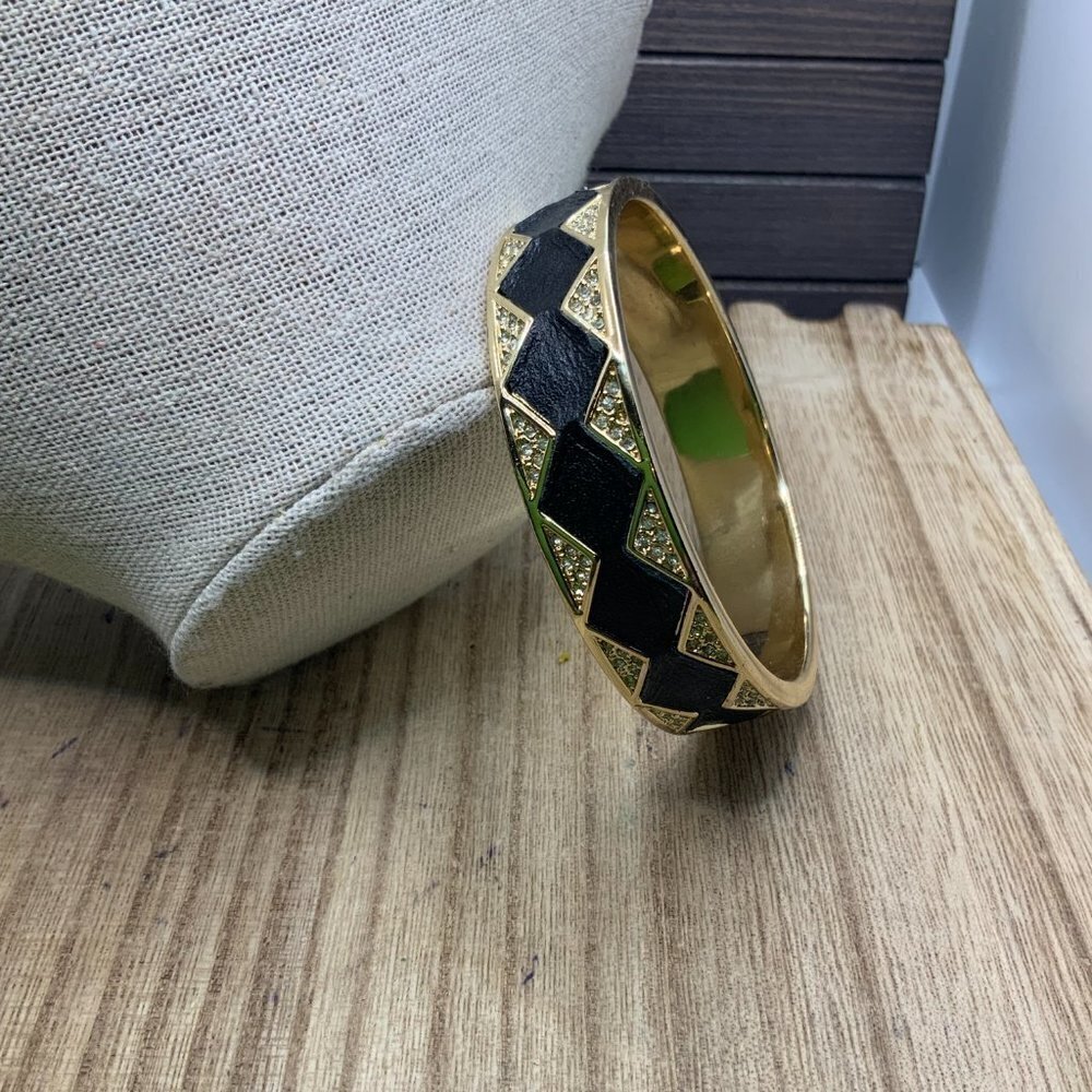 House of Harlow Gold Tone Leather Pave Bangle Bracelet